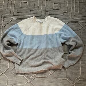 Duffy cashmere linen sweater three-tone, colorblock white light blue gray crew